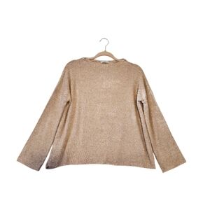 Zara Light Tan Super Soft Knit Top Blouse Mock Neck Rough Hem Sixe Small